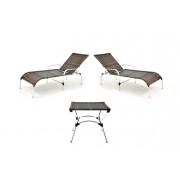 Kit 2 Espreguiçadeiras Cadeira Piscina + 1 Mesa alumínio e fibra sintética